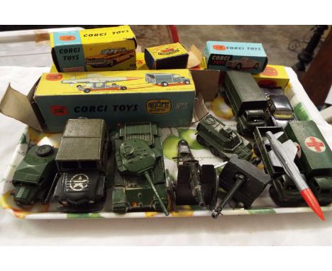 A selection of Dinky and Britains military vehicles to include Filed Artillery tractor No 688, 3 Ton Army Wagon, Centurion Ta