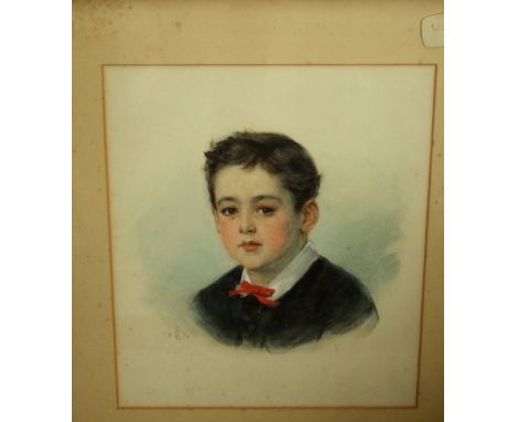 A 19th century British school - Shoulder length portrait of a young boy, water and bodycolour, signed and monogram and dated 