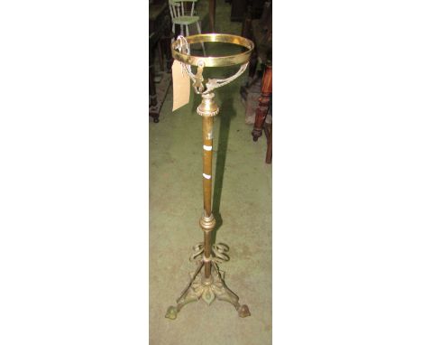 A cast brass art nouveau style telescopic oil lamp standard, with turned column, petal collar and tri-foliate supports, toget