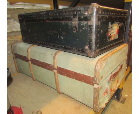 A vintage Langmir 5 ply cabin trunk, together with one other (2)
