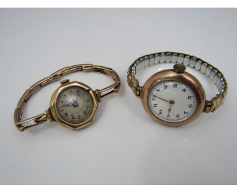 Vintage ladies 9ct cocktail watch, the octagonal head with champagne dial fitted with Arabic numerals, upon a 9ct concertina 