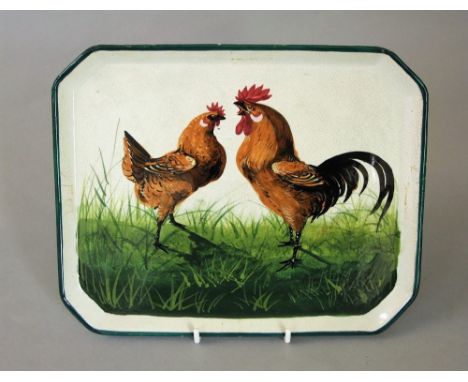 Wemyss Ware - Comb Tray 'Cockerel', impressed Wemyss, Rogers De Rin label, attributed to Karel Nekola, 26cm x 21cm approx