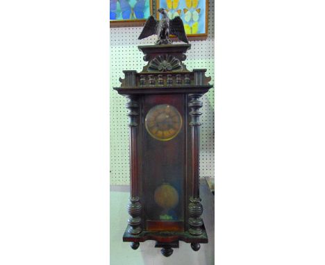 Two train Vienna type wall clock with architectural pilaster case and mounts, 100cm high