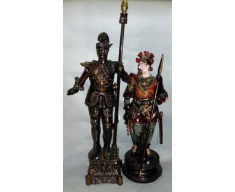 Two cast resin studies of Knights, one converted to a table lamp, 183 cm high respectively (2)