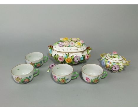 A set of four Herend cups with floral sprigged decoration, a Coalport Coalbrookdale two handled limited edition tureen and co