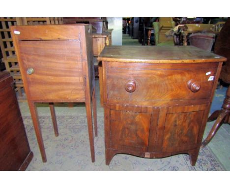 A Regency mahogany bow fronted commode with rising top together with a Georgian mahogany bedside cabinet with gallery top