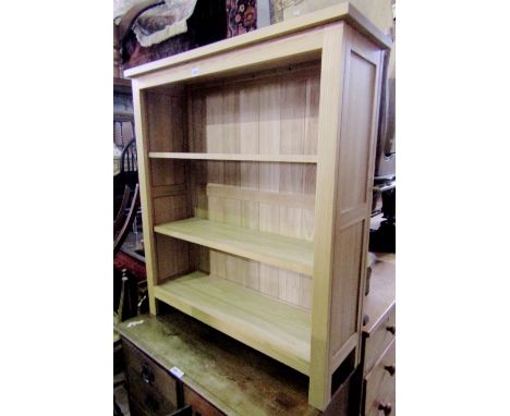 A good quality contemporary light oak freestanding open bookcase with two adjustable shelves, 97 cm wide x 110 cm high x 31 c