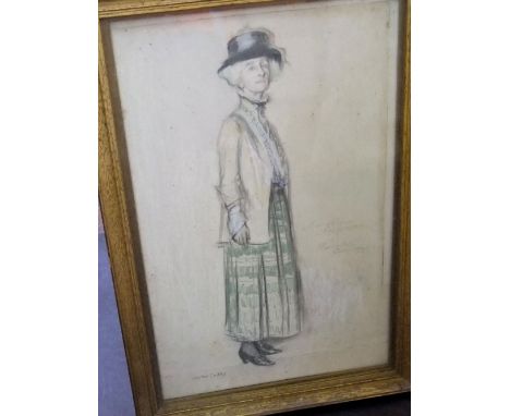 Walter Frederick Cadby (1856-1938) - Full length portrait of a lady, coloured chalks and charcoal on paper, signed and inscri