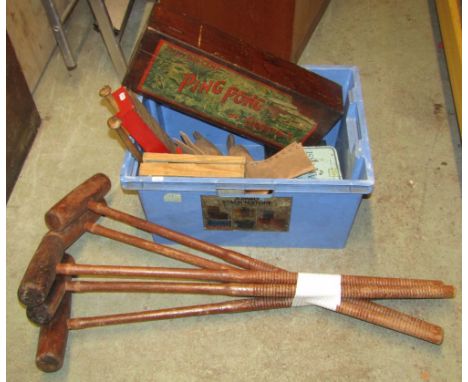 A vintage child's Ping-Pong game or Gossima, in original box manufactured by J Jacques &amp; Son Ltd and Hanley Bros, togethe