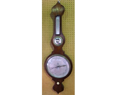 A 19th century rosewood banjo barometer with silvered dials, 103cm long