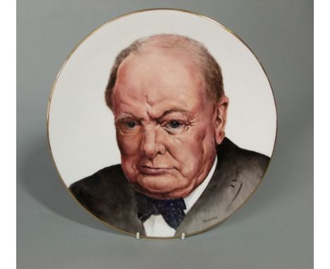 A Royal Worcester plate with painted portrait decoration of Sir Winston Churchill, signed F R Budd, 27cm diameter approx