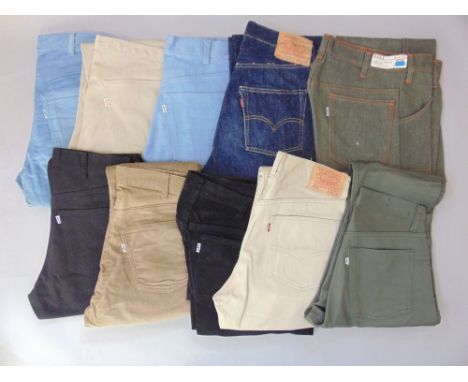 A collection of ten pairs of Levi trousers, all pre 1971, some unworn and including 503 Jeans size W29/L34 with concealed cop