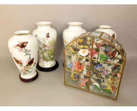 A collection of four Franklin Porcelain vases with butterfly and wild flower detail, 31cm approx max height, together with tw