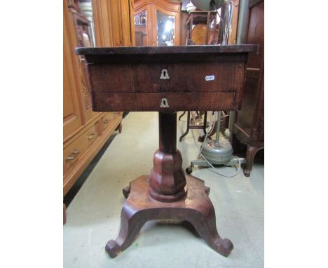 A 19th century rosewood veneered sewing/work table of rectangular form with inlaid mother of pearl floral detail to hinged li