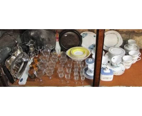 A mixed lot to include part Susie Cooper tea service, various silver plated glass wares and others