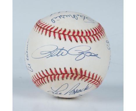 This is an official American League baseball signed in blue ink by the following members of the 3000 hit club Al Kaline, Pete