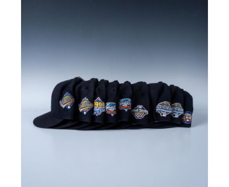 This set includes 9 black New York Yankees caps, each featuring the World Series logo on the side for the years 1995, 1996, 1