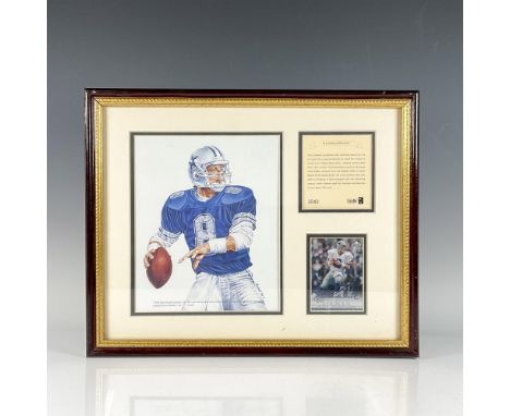 This framed collage includes a color lithograph of Troy Aikman along with an autographed Upper Deck card and description card