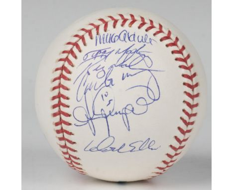Official Major League Baseball signed by Mike Aldrete, Dock Ellis, Espinoza, Bobby Meacham, and two more unidentified. Certif