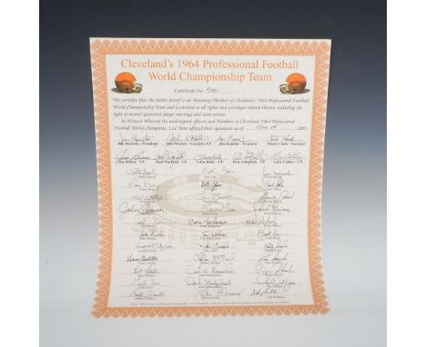 Cleveland 1964 Professional Football World Championship Team Signed Poster. This poster can be rolled for shipment. Issued: C