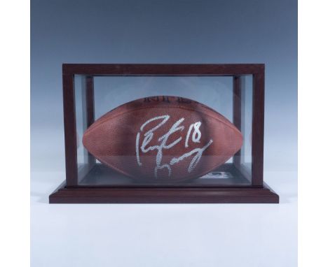 This is a full-size football signed by Payton Manning in New Orleans on February 11-12, 2001 and witnessed by M. Lenz. Certif