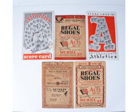 This baseball collection includes a 1926 NY Yankee Scorecard, 1938 Yankees Scorecard with DiMaggio and Gehrig, 1938 Philadelp