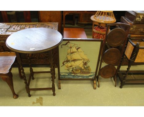 Oak Occasional Table, Fire Screen, Cake Stand