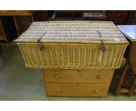 Small pine chest & wicker hamper