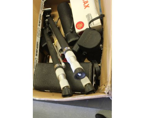 Pentax ESII 35mm SLR Camera, 3 small lenses, 2 telephoto lenses, plus case and Pentax boxes and tripod