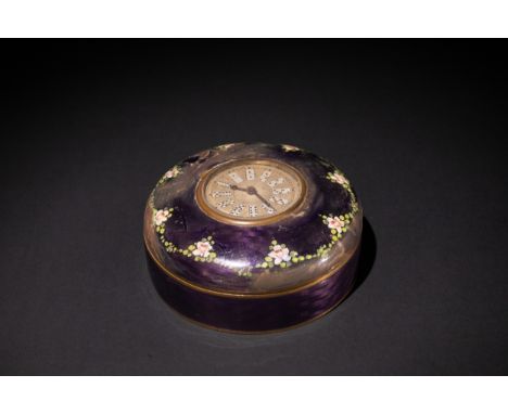 A French Brass & Enamel Brevete et Estranger Snuff Box with Clock.D: Approximately 10cmH: Approximately 4cm