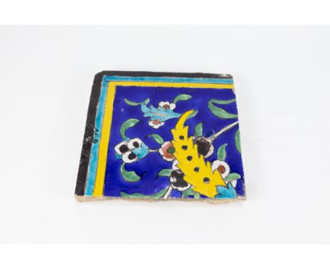 An Islamic Zand Blue Ceramic Tile, 18th Century.Approximately 18.7cm x 19.6cm