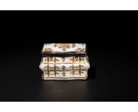 A German Enamel Novelty Bonbonniere or Snuff Box Probably by Fromery, Mid 18th Century,  with Louis XV French Silver Mounts.L