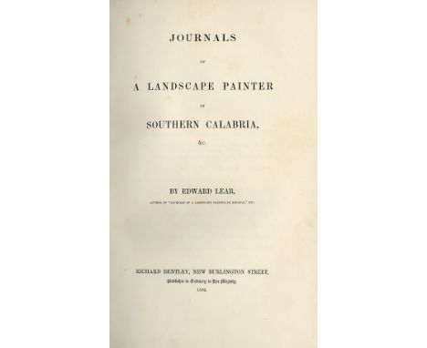 Travel: Lear (Edward) Journals of a Landscape Painter in Southern Calabria, sm. folio L. 1852. First Edn., hf. title, map fro