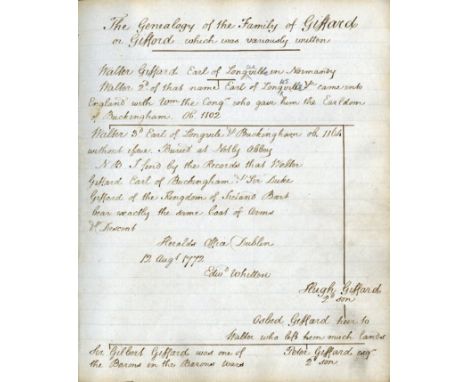 Rare Irish Manuscript GenealogyGiffard:  The Genealogy of the Family of Giffard or Gifford which was variously written, appro