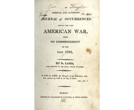 First Dublin EditionLamb (R.) An Original and Authentic Journal of Occurances During the late American War, from its commence