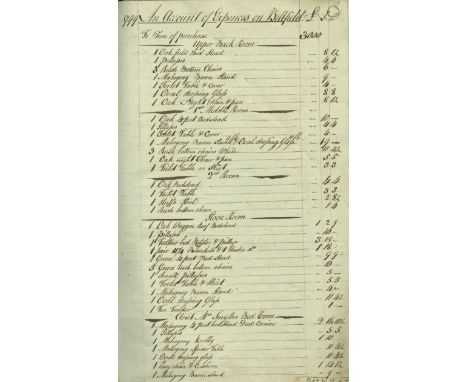 Inventory of an Irish House Contents, 1799Manuscript: A folio bound volume, with approx. 20pp of manuscript writing, the rema