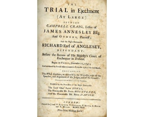 Annesley Trial: The Trial in Ejectment (At Large) between Campbell Craig, Lesser of James Annesley Esq. and Others Plaintiff;