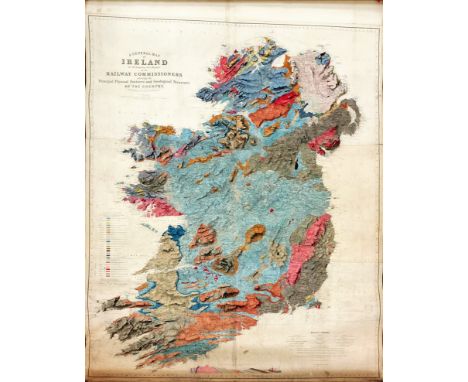 Extremely Fine Large Hand-Coloured Geological MapIrish Map: A General Map of Ireland to accompany the Report of the Railway C