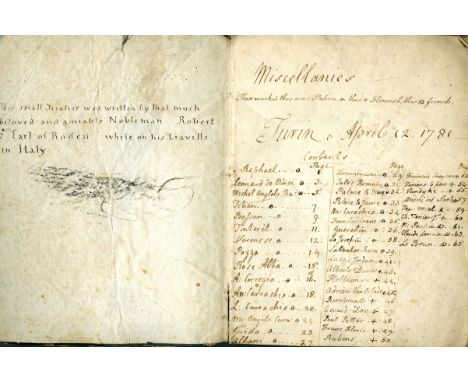 The Earl of Roden on the Grand Tour, 1781Manuscript: A quarto notebook headed: "This small Treatise was written by that much 