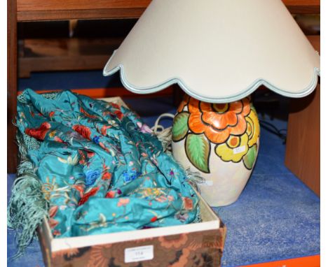 DECO STYLE TABLE LAMP WITH SHADE &amp; EMBROIDERED THROW     