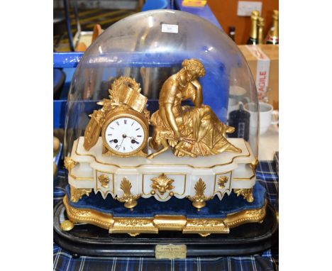 FINE VICTORIAN FRENCH STYLE STRIKING MANTLE CLOCK WITH ORIGINAL GLASS DOME COVER, DATED 1867     