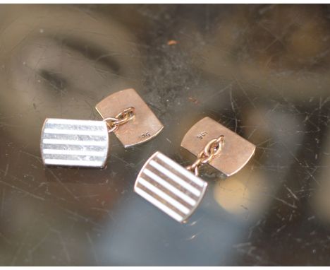 PAIR OF 9 CARAT GOLD &amp; ENAMEL ART DECO STYLE GENTS CUFFLINKS - APPROXIMATE WEIGHT = 7.5 GRAMS     