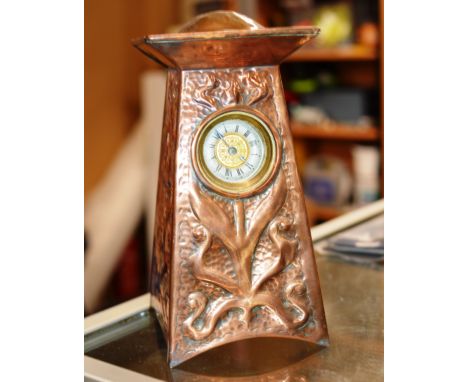 ORNATE COPPER ARTS &amp; CRAFTS MANTLE CLOCK     
