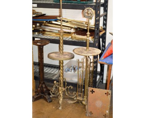 OAK PLANT STAND, 2 BRASS STANDARD LAMP BASES &amp; BRASS MUSIC STAND     