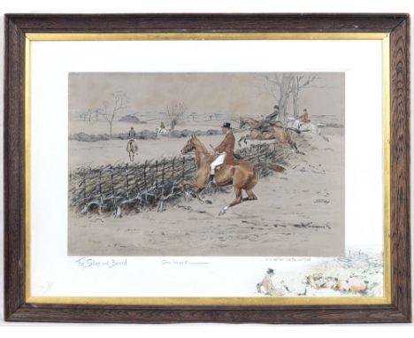 'Snaffles', Charles Johnson Payne (British, 1884-1967) three coloured hunting prints, ‘The Whissendine brook runs deep and wi