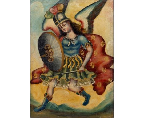 Cuzco School (Peruvian, 20th century) Portrait of a noblewoman; Portrait of an Archangel two paintings, oil on canvas, in ste