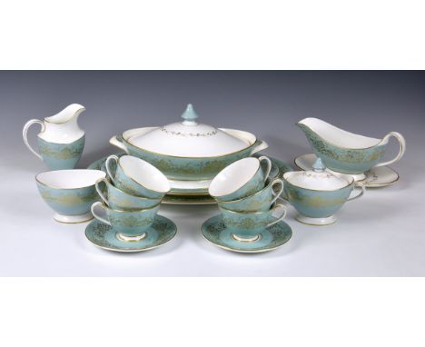 A Royal Doulton 'DE LAMERIE' part tea / dinner service comprising eight soup bowls, two platters, two tureens with covers, sa