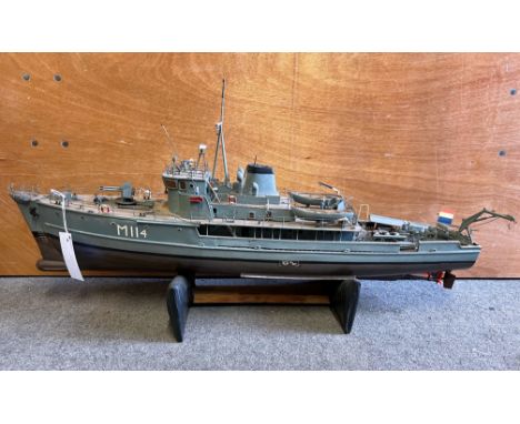 Scratch built motorised model - French navy patrol boat on stand, 36½in. (92.7cm.) long. (a/f)