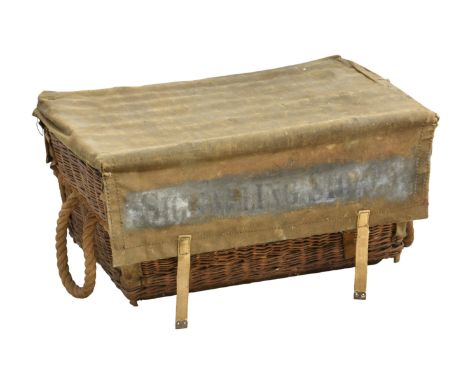 A military 'Signalling Stores' wicker trunk early 20th century, used for the storage and transport of signalling flares, with