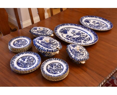 A Victorian Copeland blue &amp; white part dinner service comprising a graduated pair of oval platters, plus a soup tureen, t